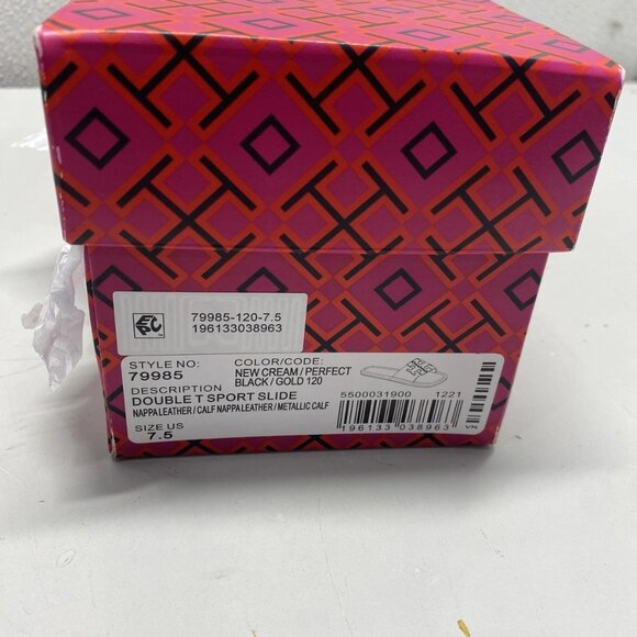 NEW TORY BURCH Women's Double T Sport Slide Sandal – Cream/Black/Gold – Size 7.5 - Picture 4 of 10